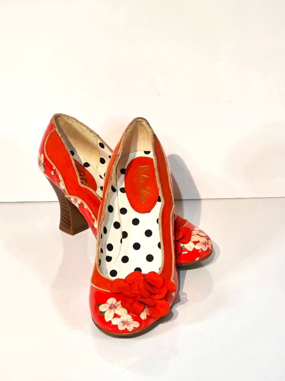 Ruby Shoo Viola Coral Heels • Retro Floral • BRAND NEW • Size US 7